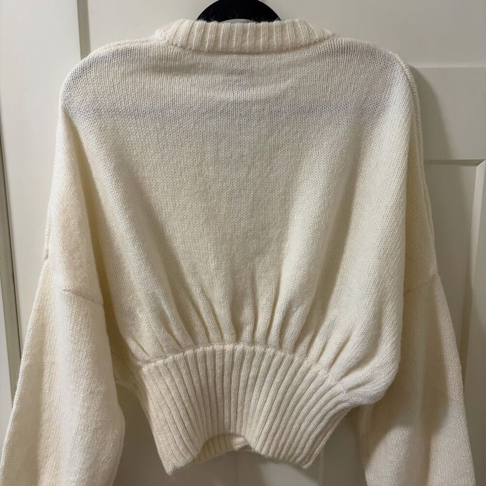 Farm Rio Ribbed Goldtone-Buttoned Cardigan Off White Size S - Picture 8 of 13